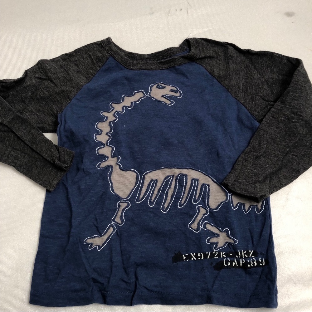 Gap blue and black color block dinosaur graphic raglan sleeve t-shirt